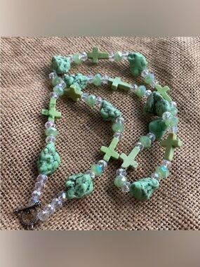 Turquoise Green Crosses Necklace Glass Beads Stone Necklace Western New In style